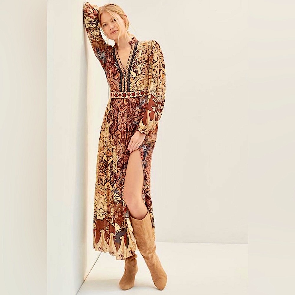 Anthropologie Bhanuni by Jyoti Embroidered Beaded Long Sleeve Maxi Dress NWT 2